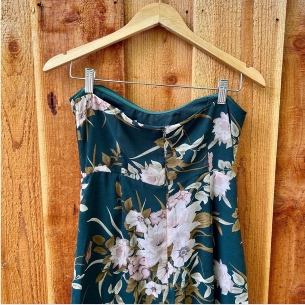 πΏ Green and Blush Floral Strapless Sweetheart Tulip Midi Dress πΏ - Picture 7 of 10